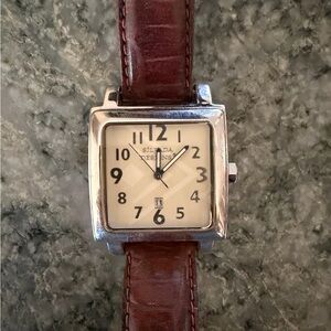 Silpada Silver Square Watch with Brown Leather Strap